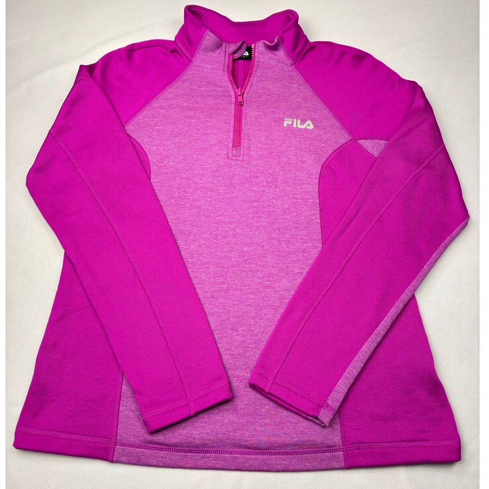 Fila Sport Womens Quarter Zip Pullover‎ Fleece Pink Purple Colorblock Size L